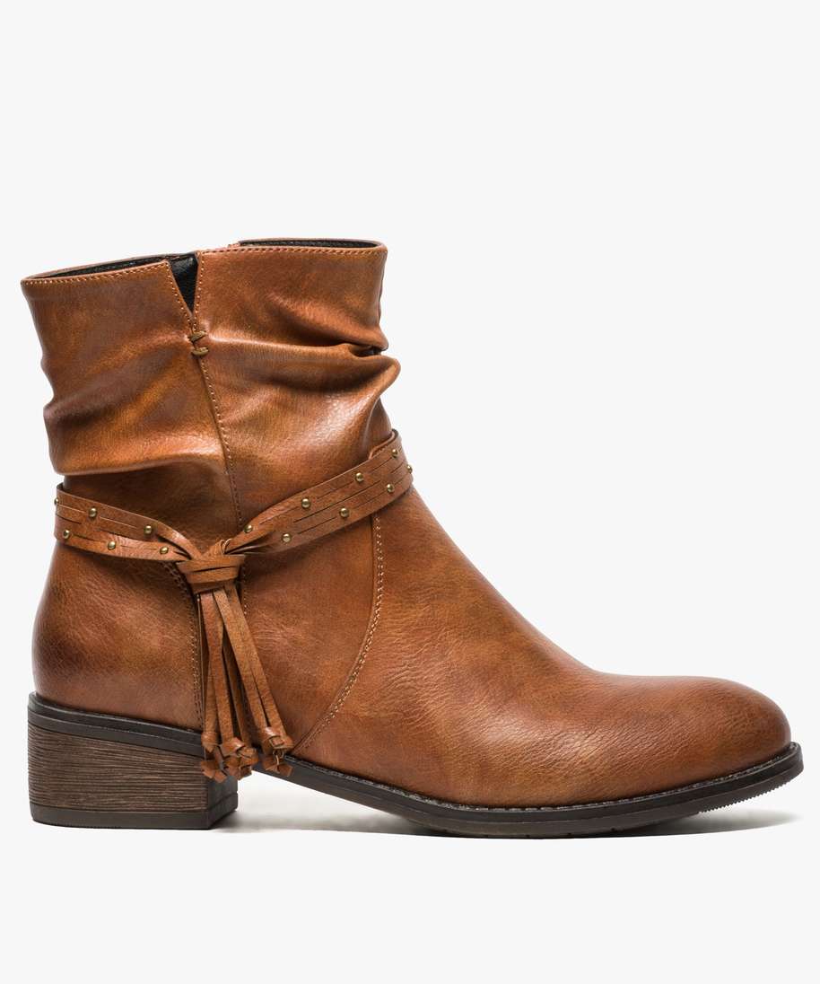 boots femme avec effet drape et bride a franges orange bottines et