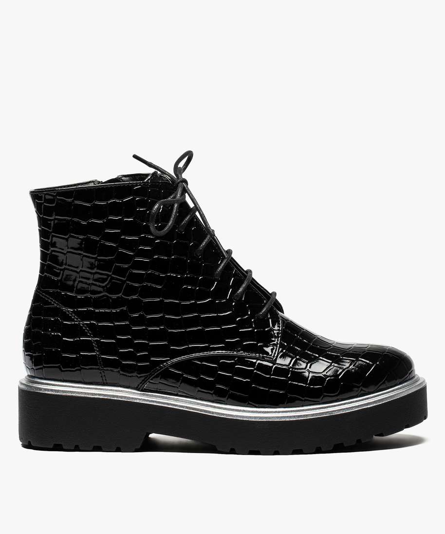 Bottines Femme Bottines Imitation Croco Noir Boots Femme Imitation