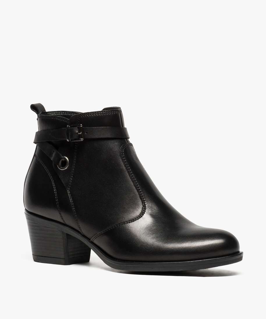 bottines femme dessus cuir avec bride fine et fermeture zip noir standard bottines et boots femme GEMO
