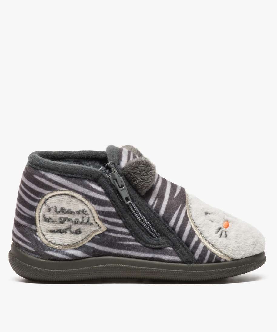 chaussons bebe garcon en velours avec motif tigre gris