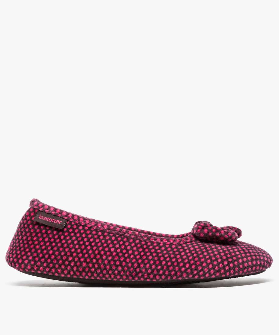 chaussons femme ballerines en velours a motifs isotoner rose