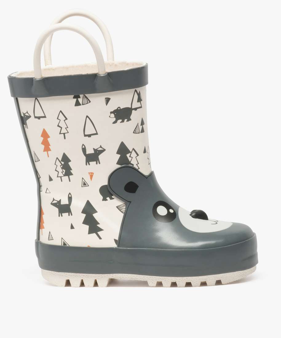 bottes de pluie garcon motif ours en relief et anses beige bebe