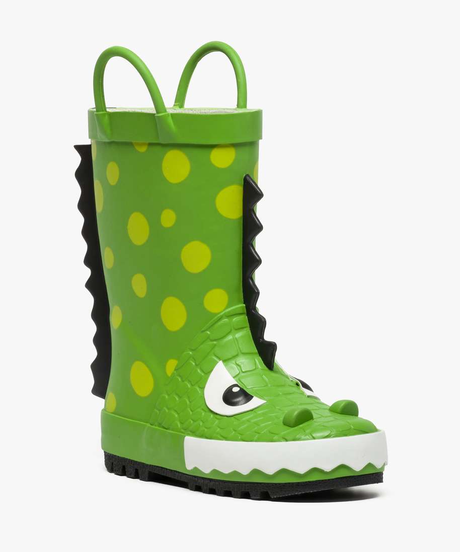 bottes de pluie garcon a anses et motif crocodile en relief vert