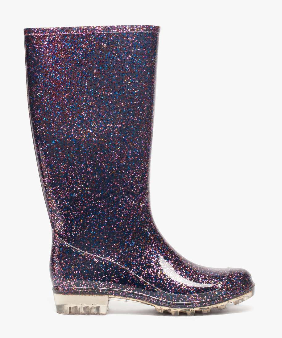 bottes de pluie femme a paillettes avec semelle transparente rose femme