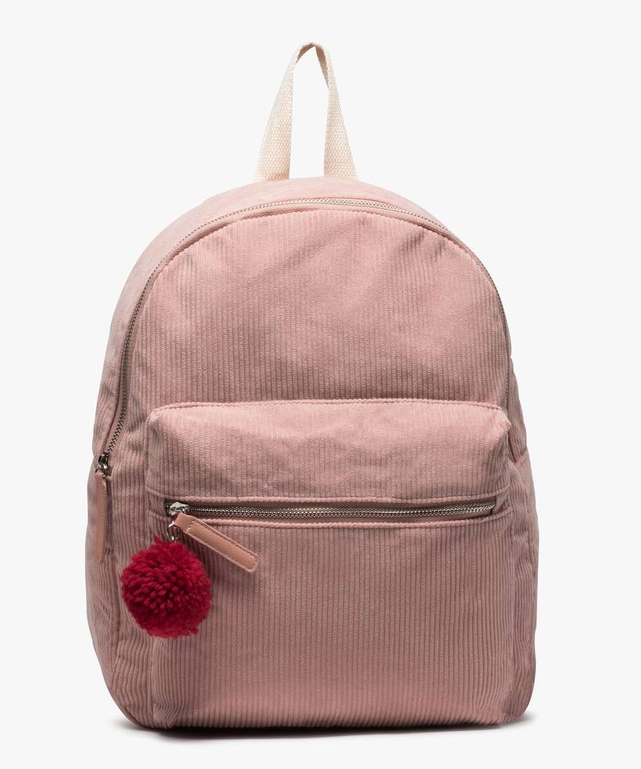 sac a dos femme en velours cotele et pompon rose sacs a dos et