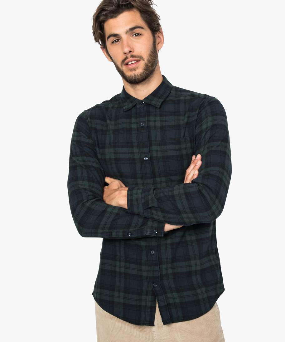 chemise homme a carreaux en coton imprime chemise manches longues homme | G??MO