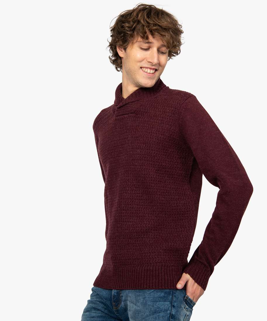 pull homme en maille fantaisie et col chale rouge pulls homme GEMO