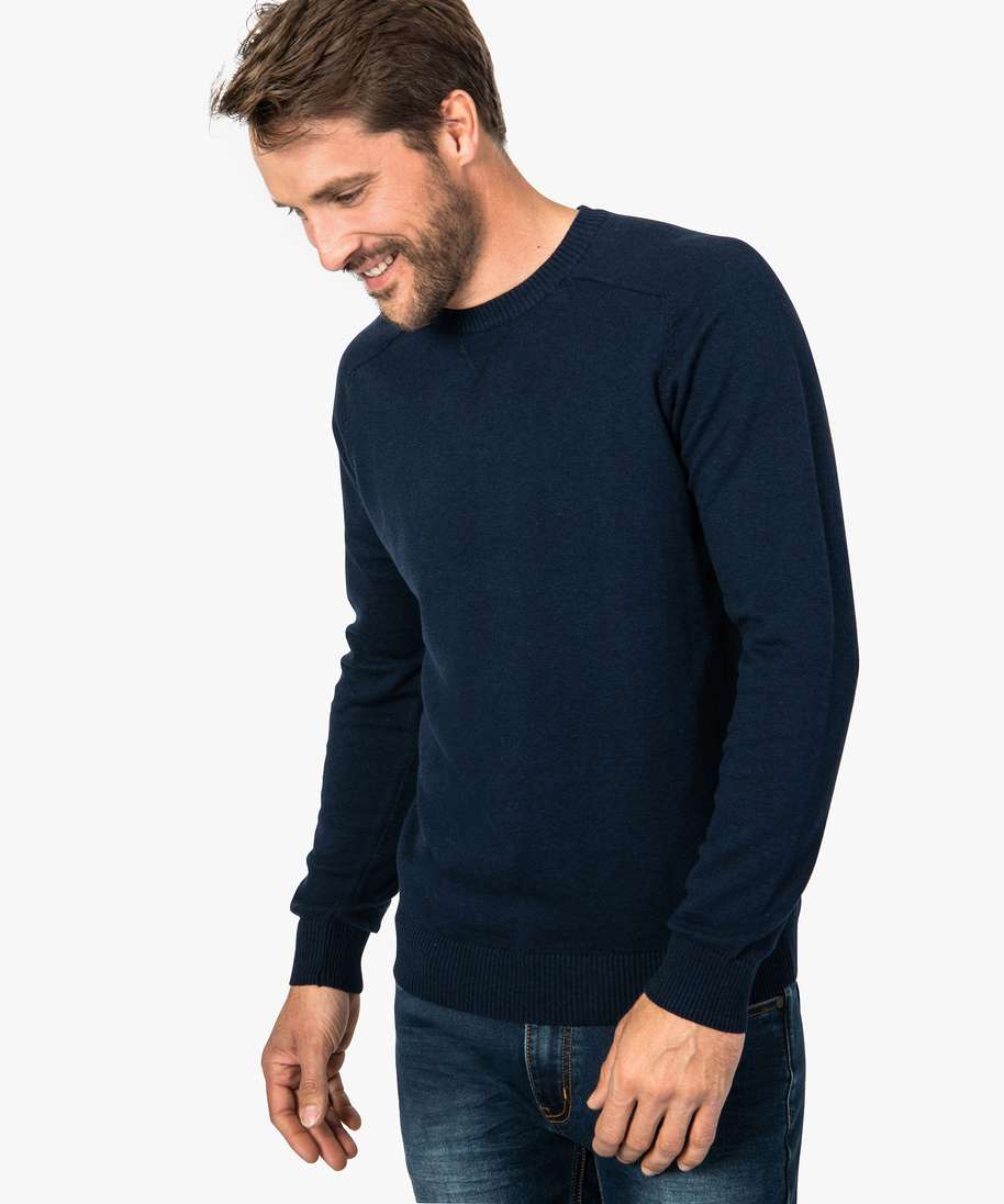 pull homme en coton fin avec finitions bord-cote bleu pulls homme