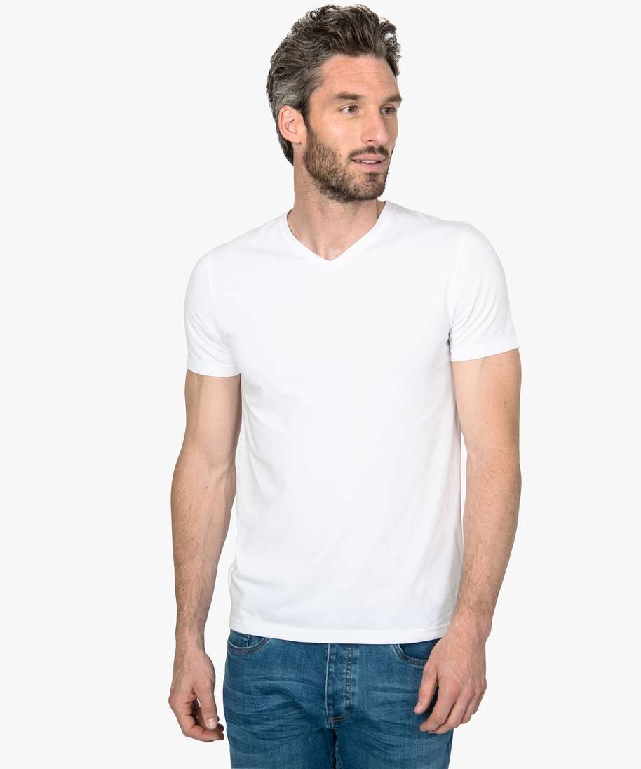 Tee Shirt Blanc Shirts Bio Lot De Tee-shirts Col V Homme Coton Bio