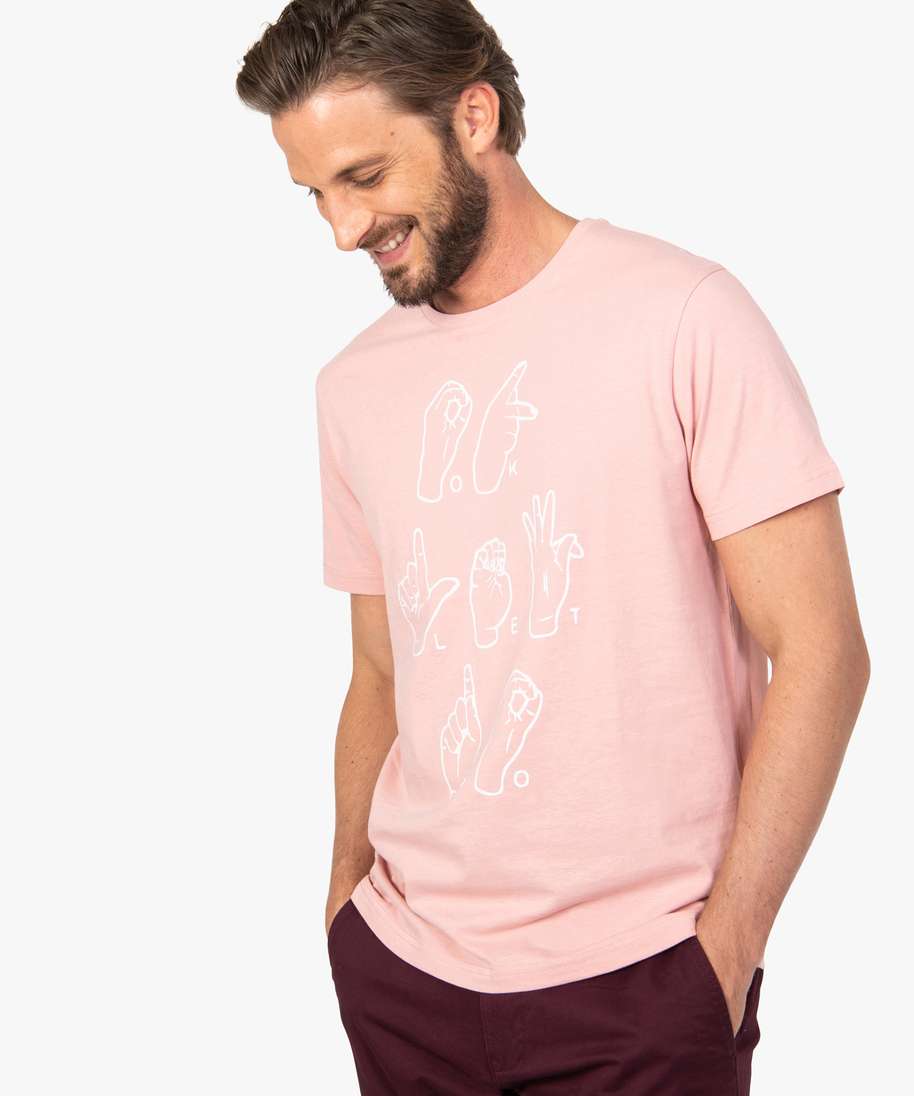 Gemo vetements tee-shirt homme avec imprime devant rose tee-shirts homme |  GÉMO