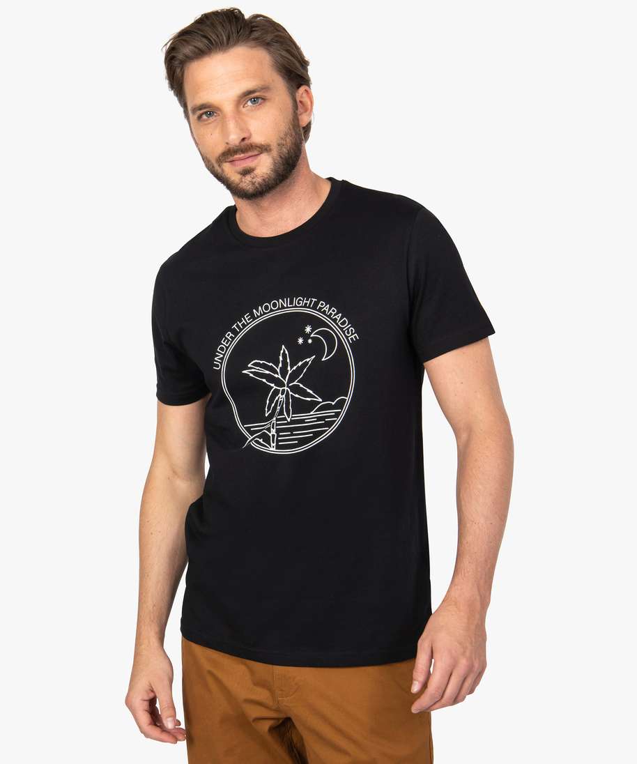 tee shirt homme a manches courtes avec motif palmier noir tee