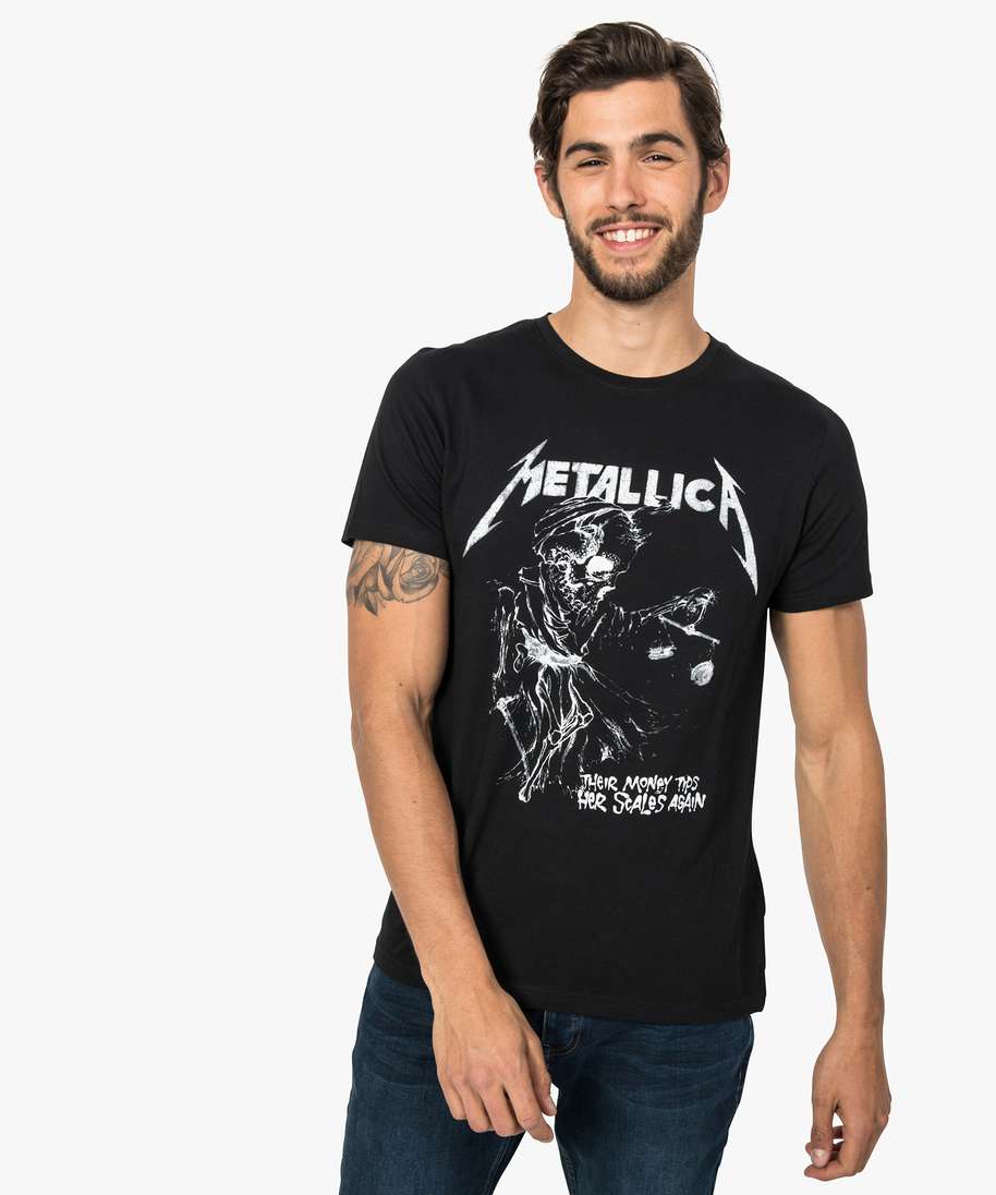 Metallica T-Shirt Homme Manches Courtes Col Rond Noir 