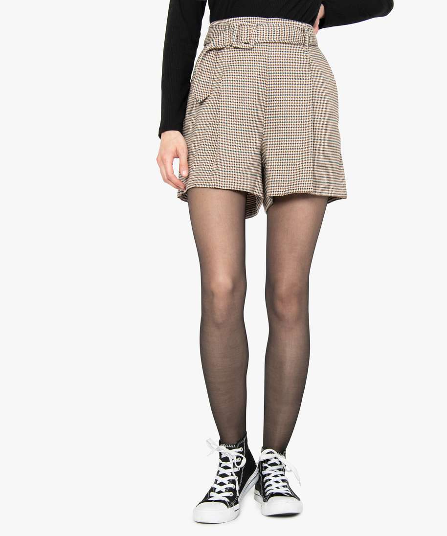 short femme coupe ample a motif pied de poule imprime shorts femme GEMO