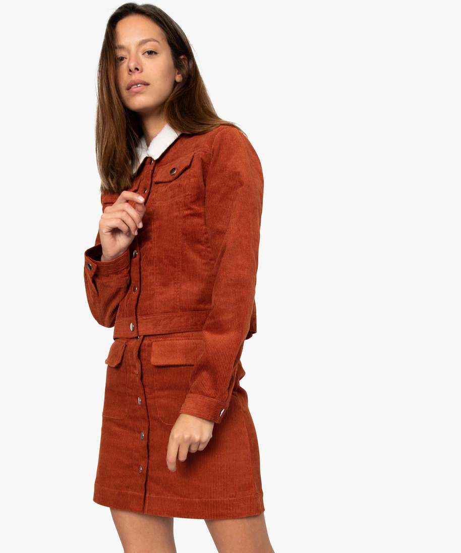 blouson femme en velours cotele et col fantaisie brun vestes femme GEMO
