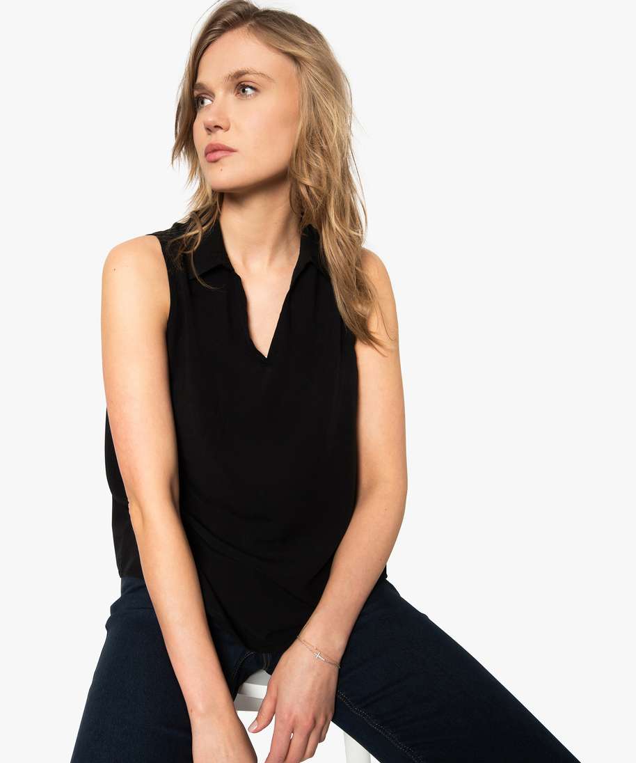 blouse femme unie sans manches avec col chemise noir blouses femme GEMO
