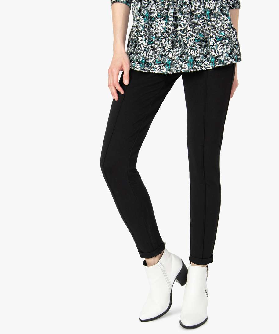 leggings femme uni avec fausses poches zippees noir pantalons