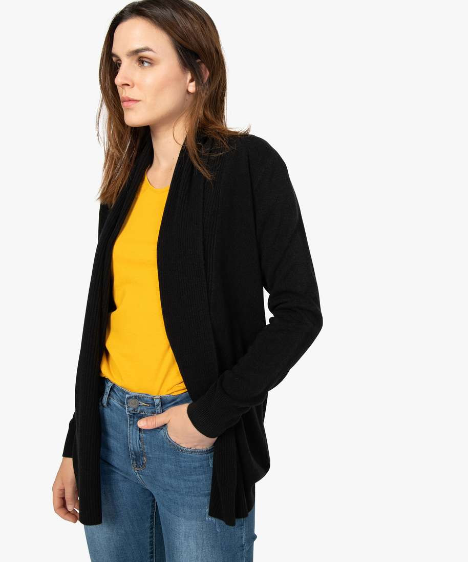 gilet femme porte ouvert avec col chale cotele noir gilets femme | GÉMO