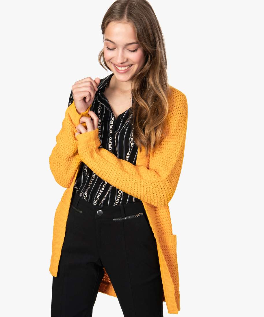 gilet grosse maille jaune