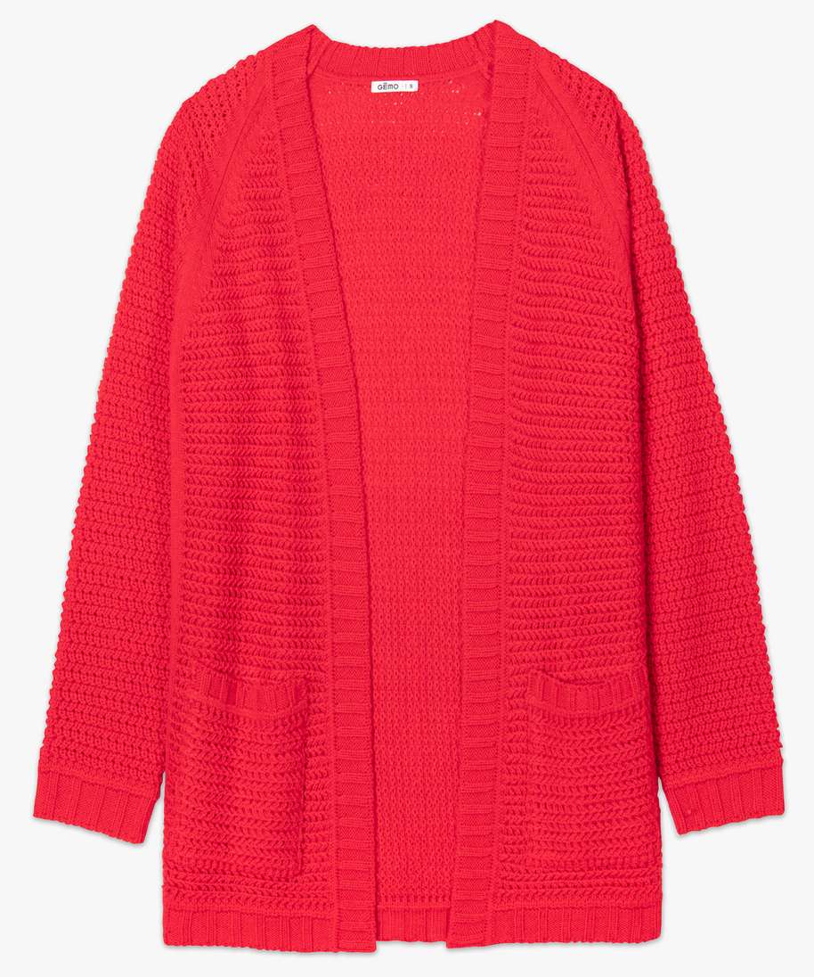 gilet femme porte ouvert grosse maille fantaisie rouge pulls femme