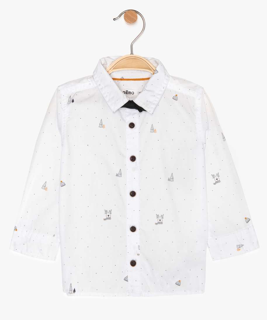 Gemo Vetements Garcon Chemise Bebe Garcon A Micro Motifs Et Noud Papillon Blanc Bebe Gemo