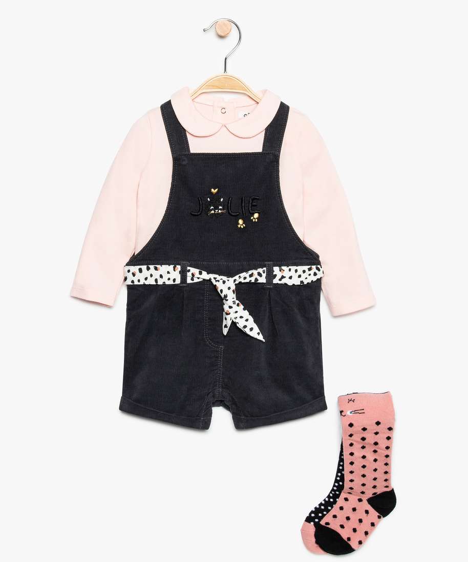 ensemble bebe fille (3 pieces) combishort body collant gris