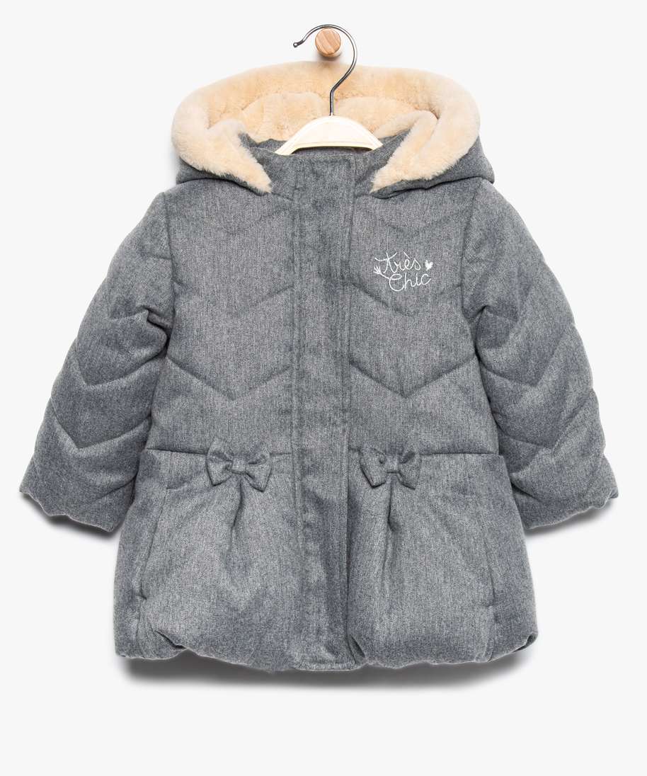 manteau bebe fille douillet et chic en polyester recycle gris