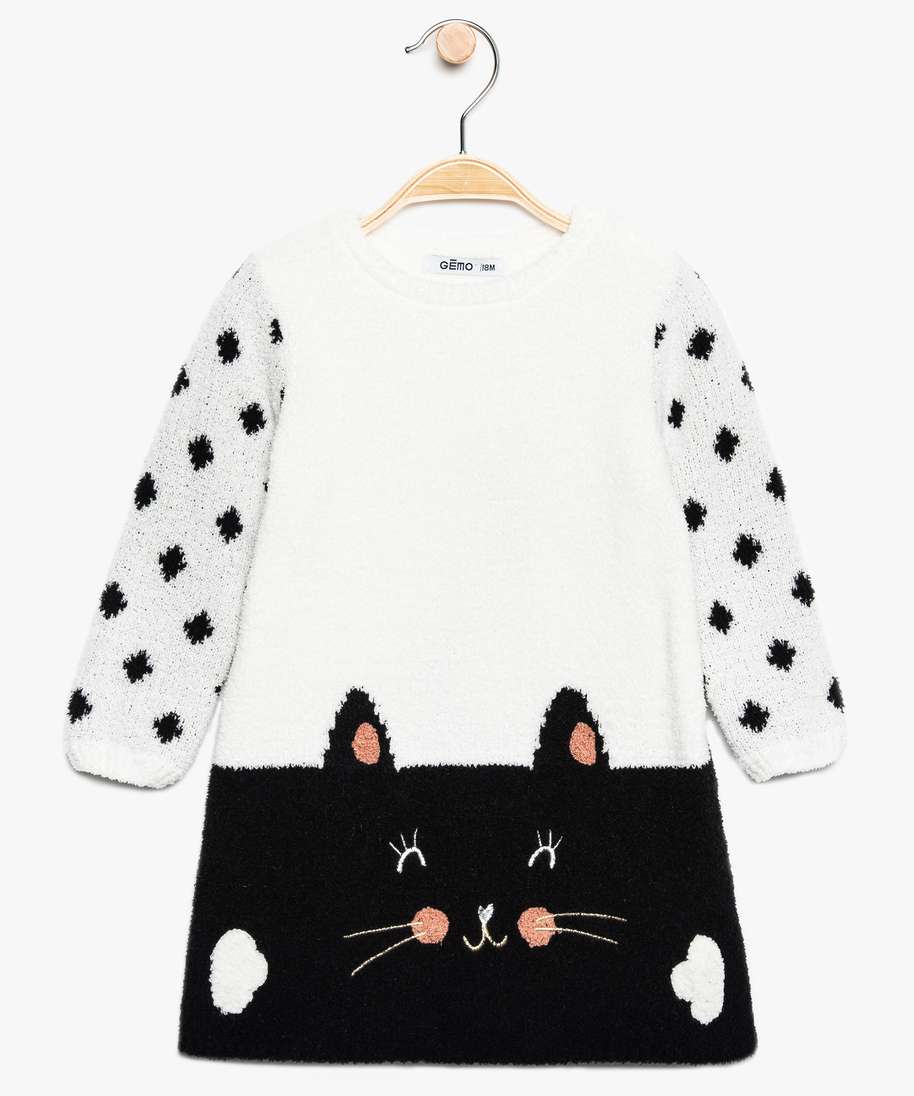 Gemo Vetements Fille Robe Bebe Fille Pull A Motif Chat Noir Robes Bebe Gemo