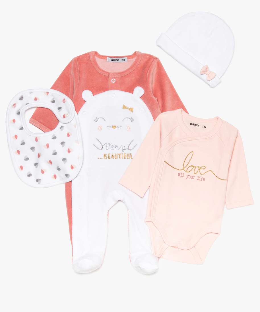 ensemble bebe fille 4 pieces imprime blanc