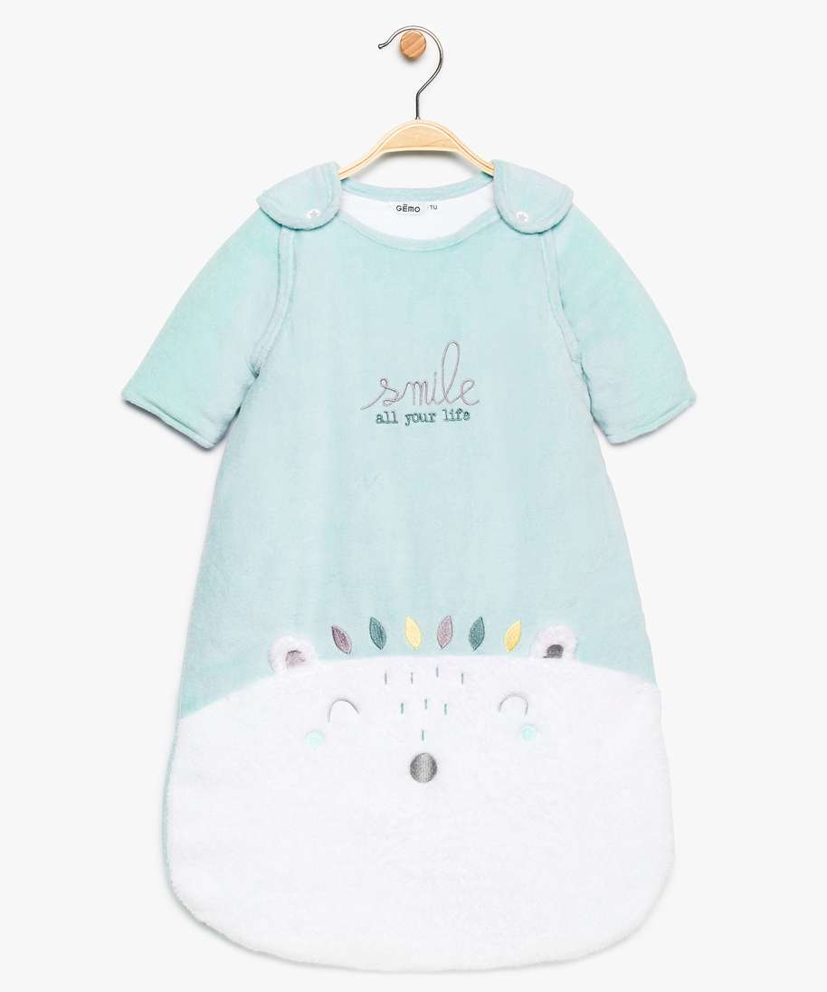 Gemo Naissance Gigoteuse Bebe En Velours A Manches Amovibles Avec Motif Ourson Blanc Bebe Gemo