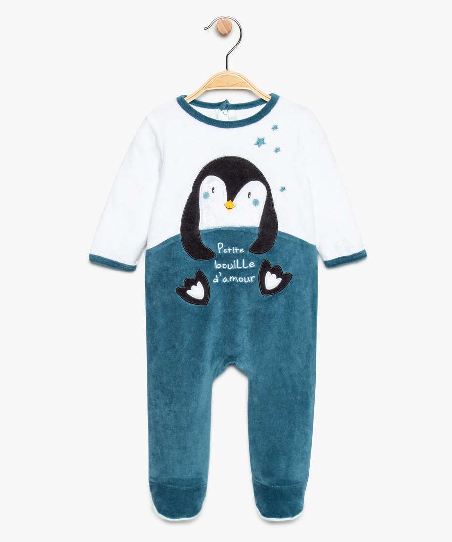 pyjama bebe garcon en velours motif pingouin multicolore bebe