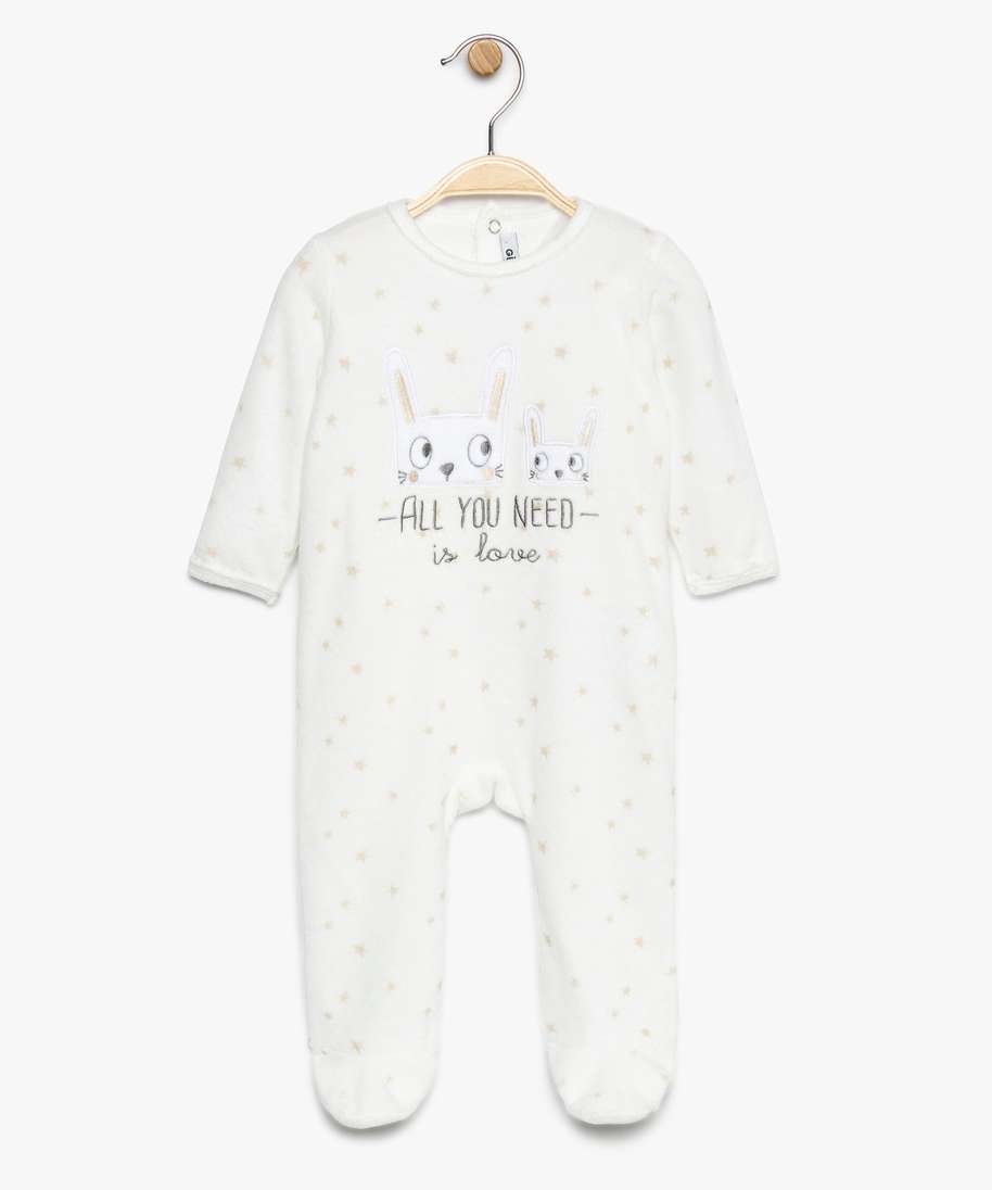 Gemo Vetements Garcon Pyjama Bebe En Velours Avec Motifs Etoiles Et Lapin Brode Blanc Bebe Gemo