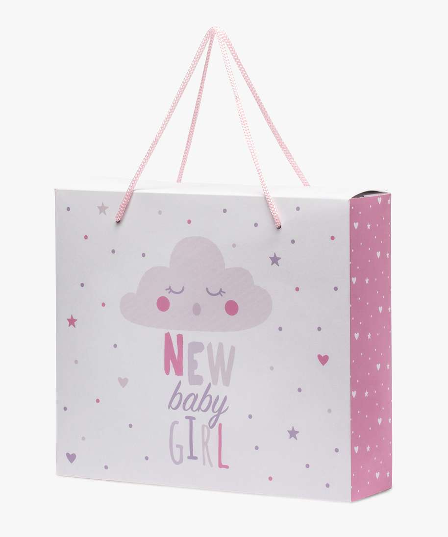 boite cadeau bebe fille avec motif nuage en carton recycle blanc
