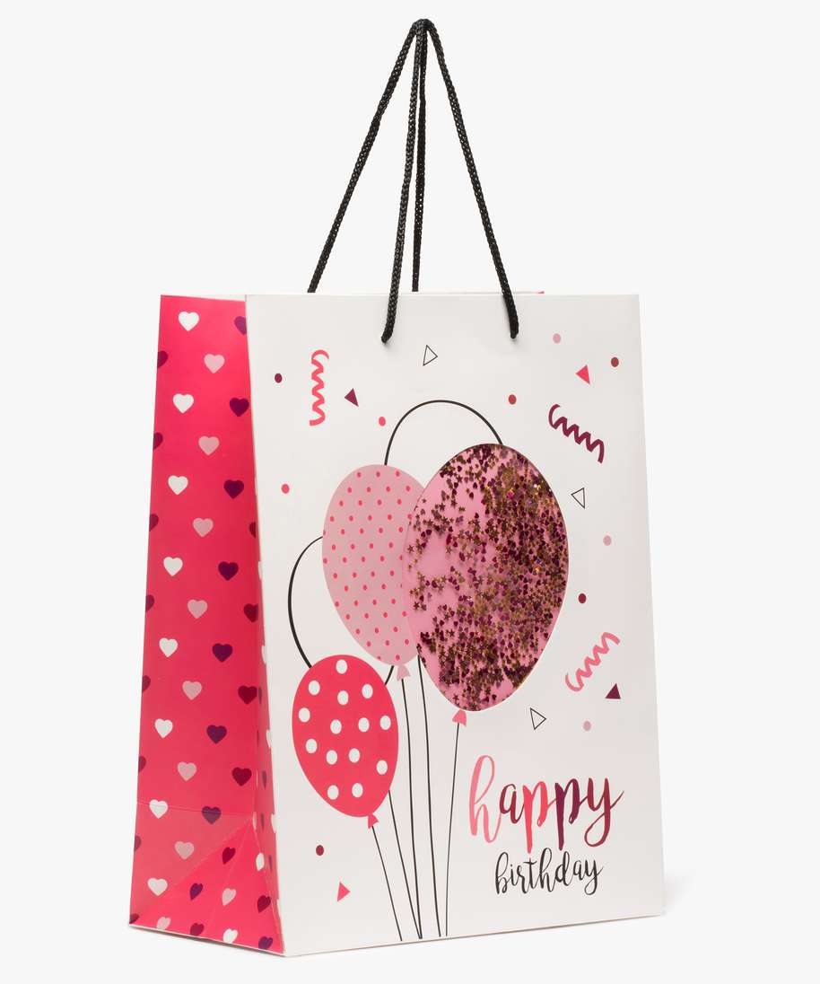 sac cadeau fille pour anniversaire avec confettis pailletes multicolore