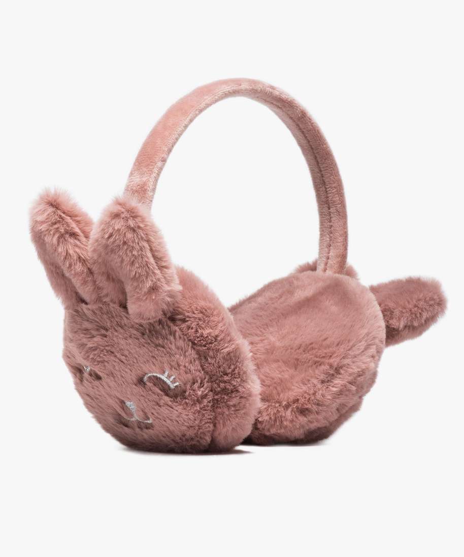 cache-oreille fille en peluche avec motif lapin rose fille