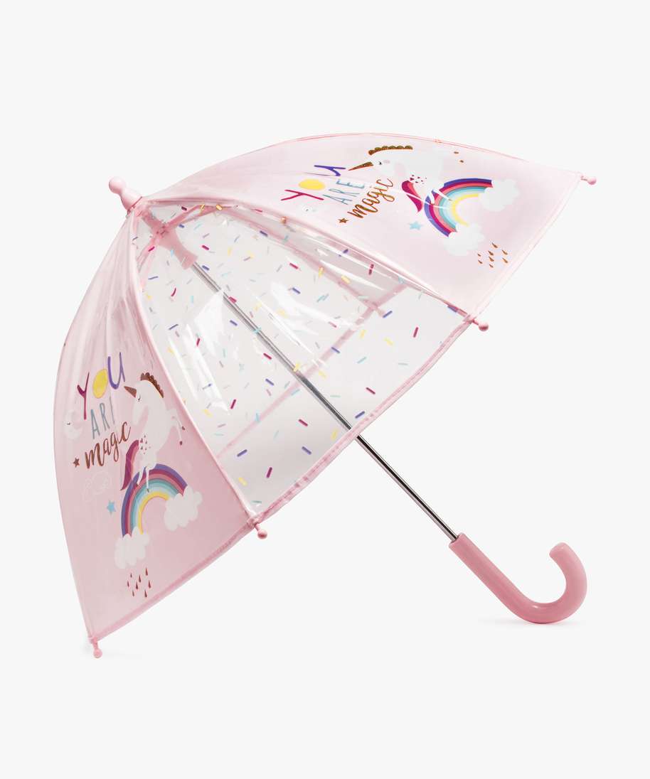 parapluie fille transparent a motif licorne rose