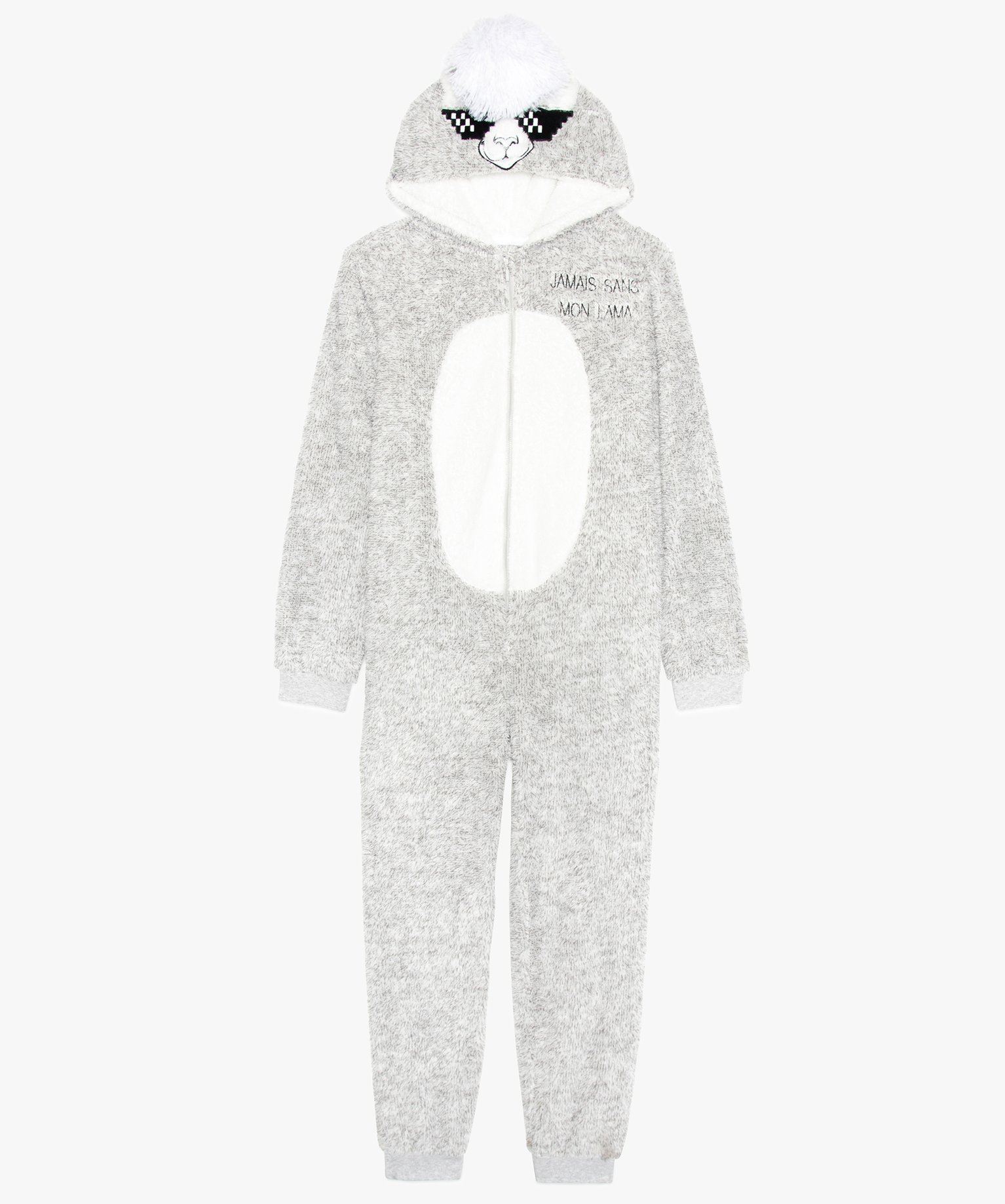 combinaison pyjama garcon a capuche lama et broderie gris pyjamas