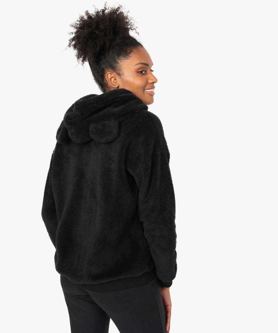 gilet femme homewear en matiere peluche a capuche noir pyjamas ensembles vestes femme GEMO