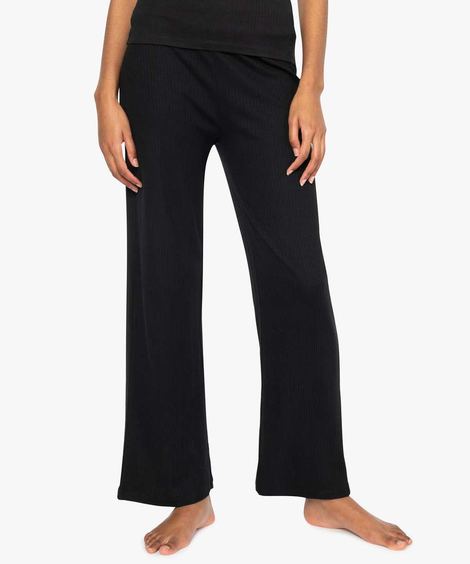 pantalon de pyjama femme large en maille fluide cotelee noir bas