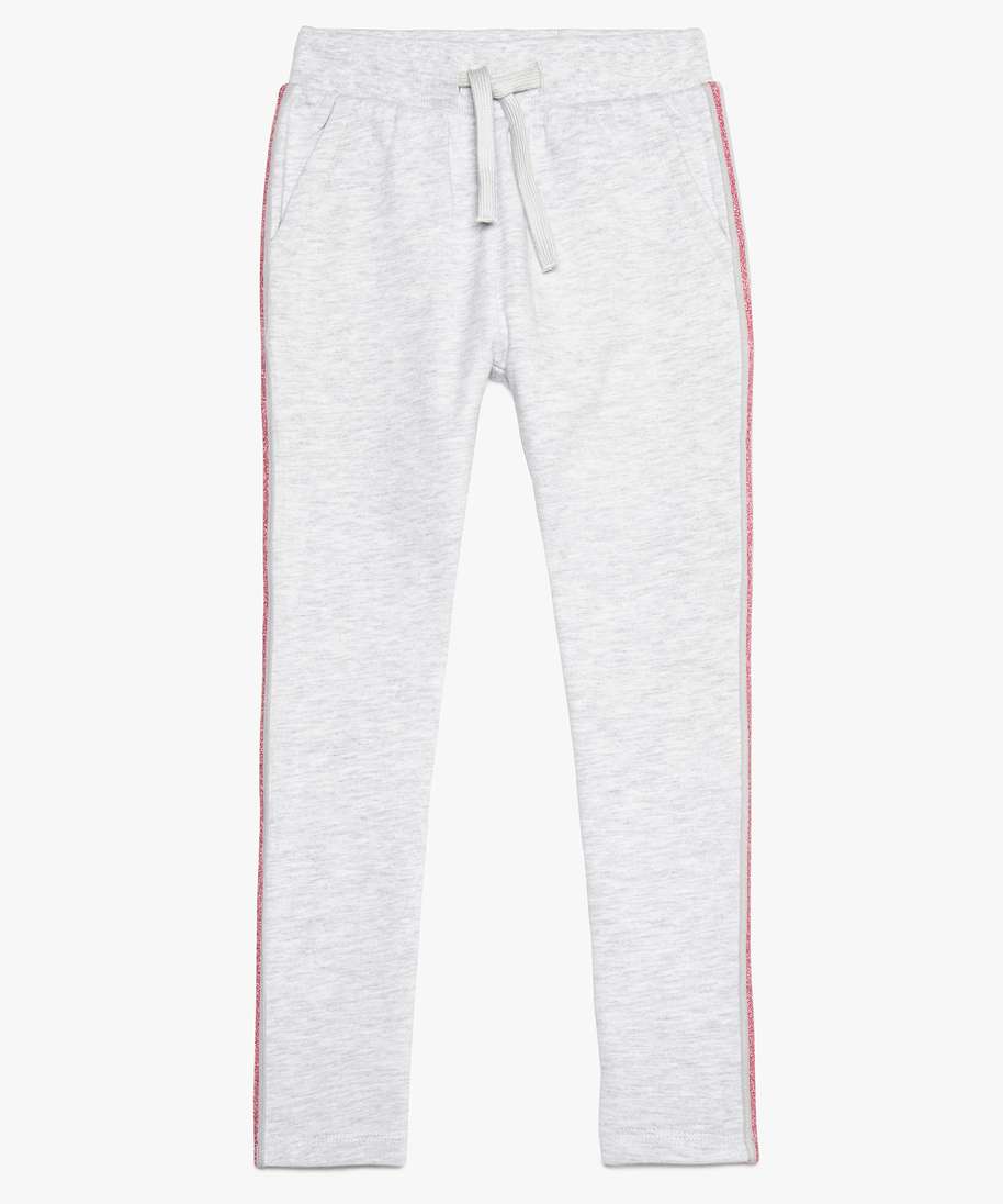 jogging fille en molleton a bandes pailletees gris pantalons fille