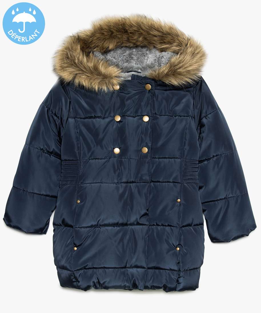 parka fille doublee pilou a capuche douce et taille cintree bleu doudounes fille GEMO