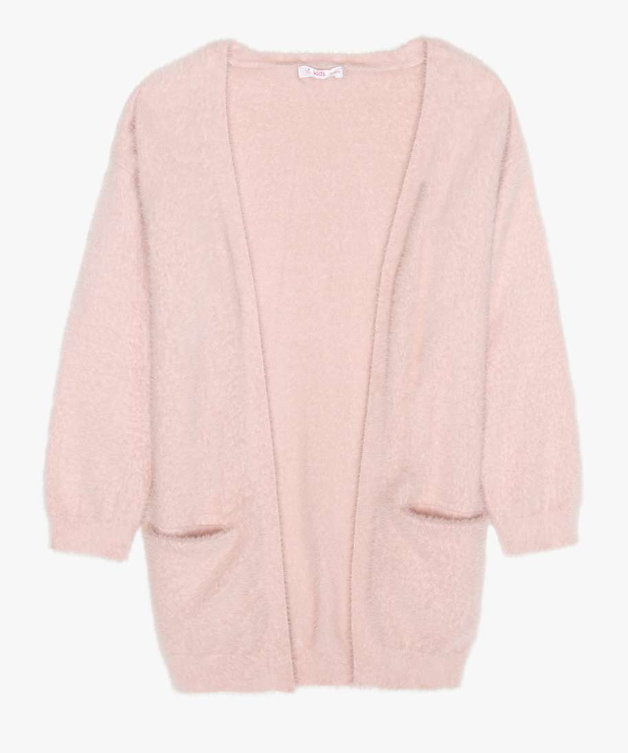 gilet fille long porte ouvert en maille duveteuse rose gilets fille GEMO