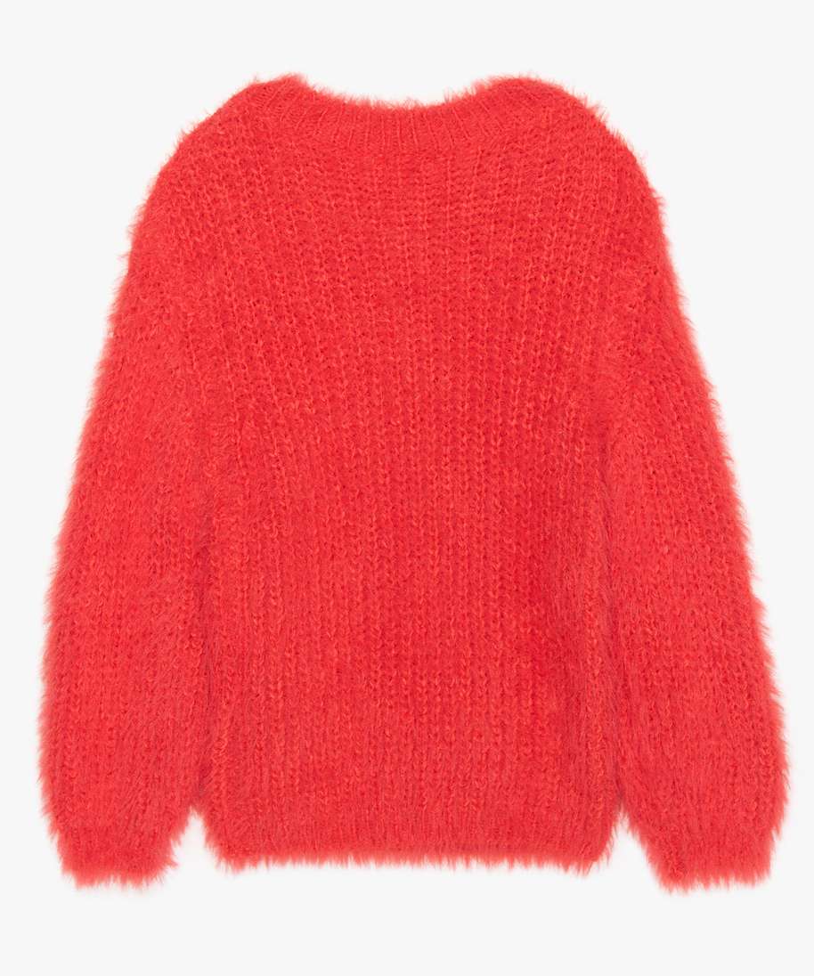 pull fille uni en maille duveteuse rouge pulls