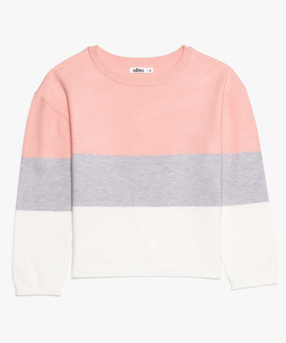 pull fille tricolore en maille fine rose pulls fille