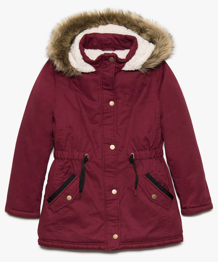 doudoune fille doublee sherpa avec capuche rouge doudounes fille GEMO