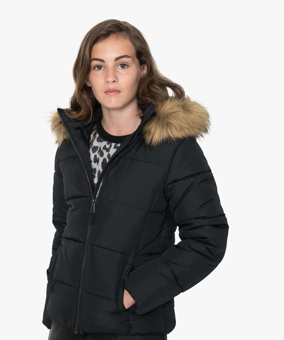 manteau fille matelasse a capuche noir doudounes fille G MO