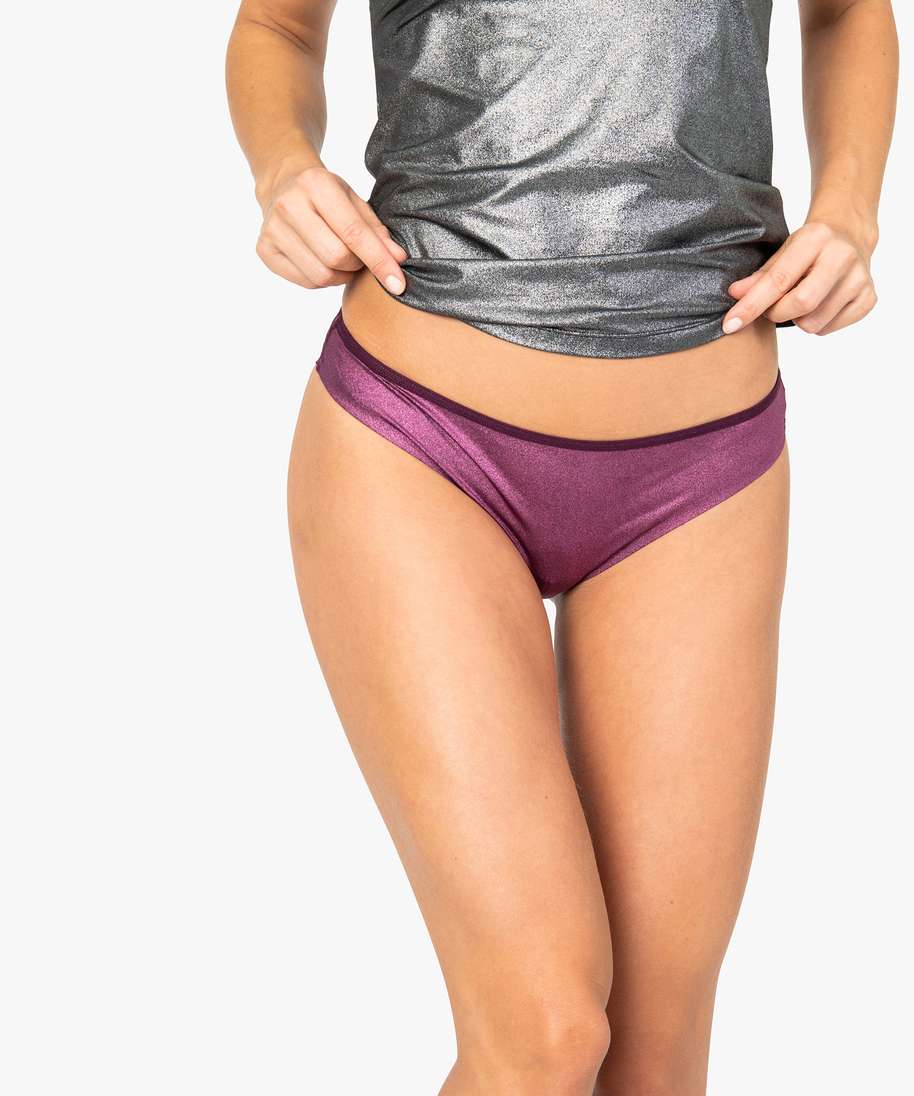 slip tanga femme en microfibre pailletee et dos dentelle lot de 2 violet strings tangas femme GEMO