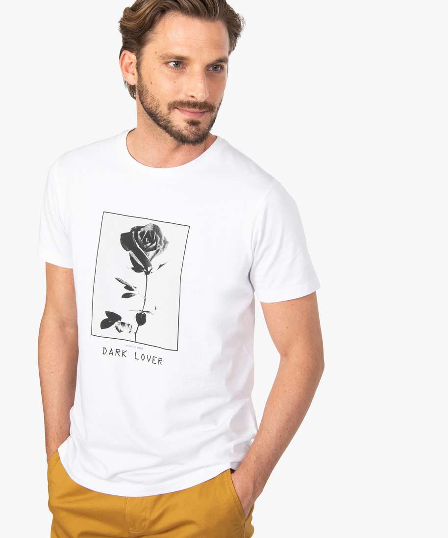 Gemo vetements tee-shirt homme avec motif rose sur lavant blanc tee-shirts  homme | GÉMO