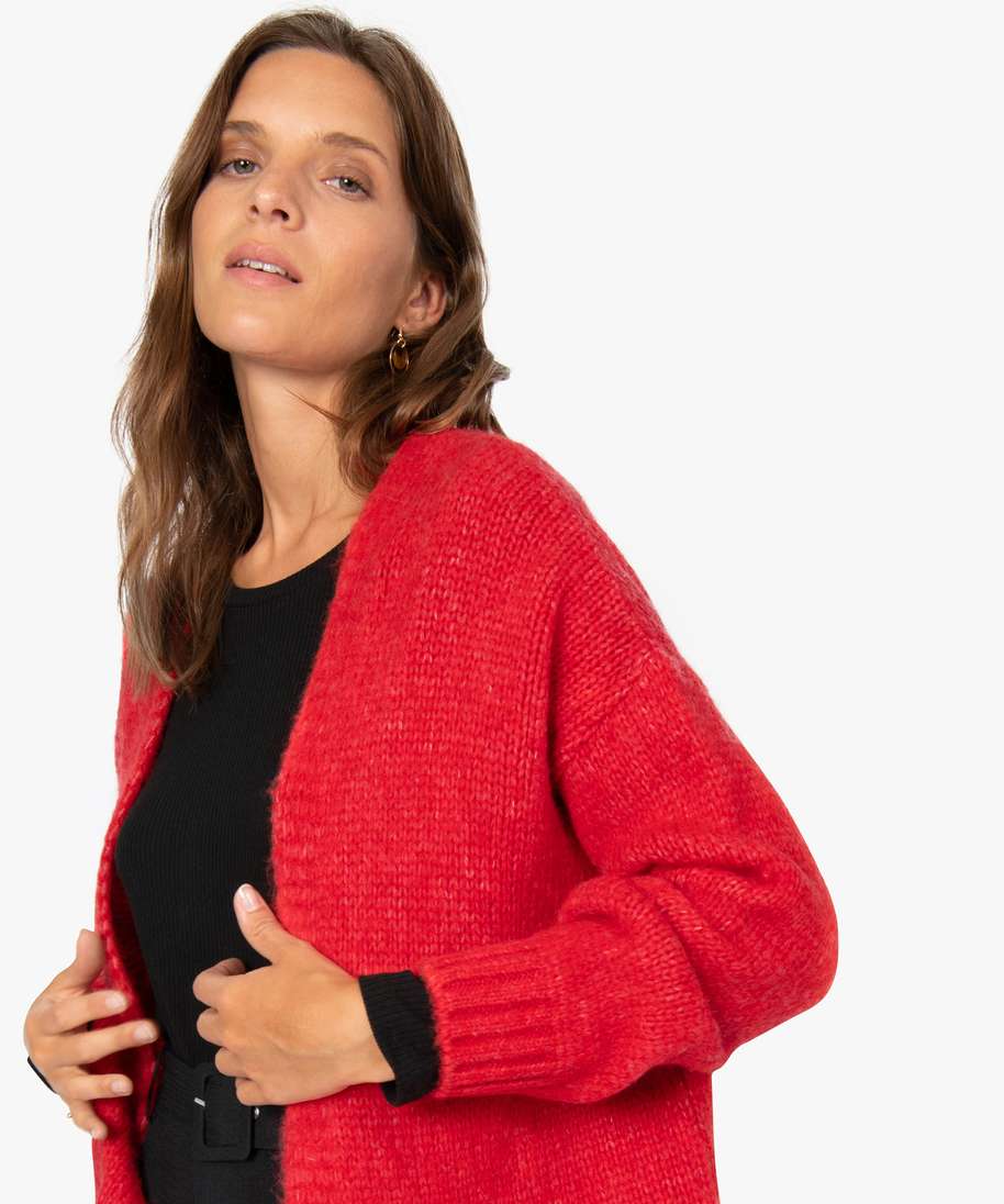 gilet femme en grosse maille rouge gilets femme GEMO