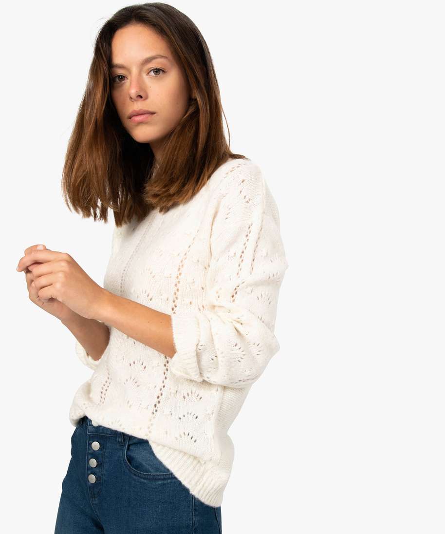 pull femme tres doux en maille fantaisie devant beige pulls