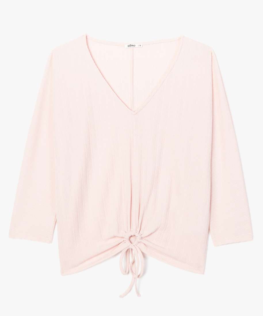 tee shirt femme ample a manches 34 et lacet a nouer rose t shirts manches longues femme GEMO